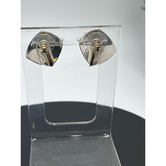Signed Designer Sterling Silver & *14K Gold Post DESIGNER Modern Post Earrings - Picture 5 of 16